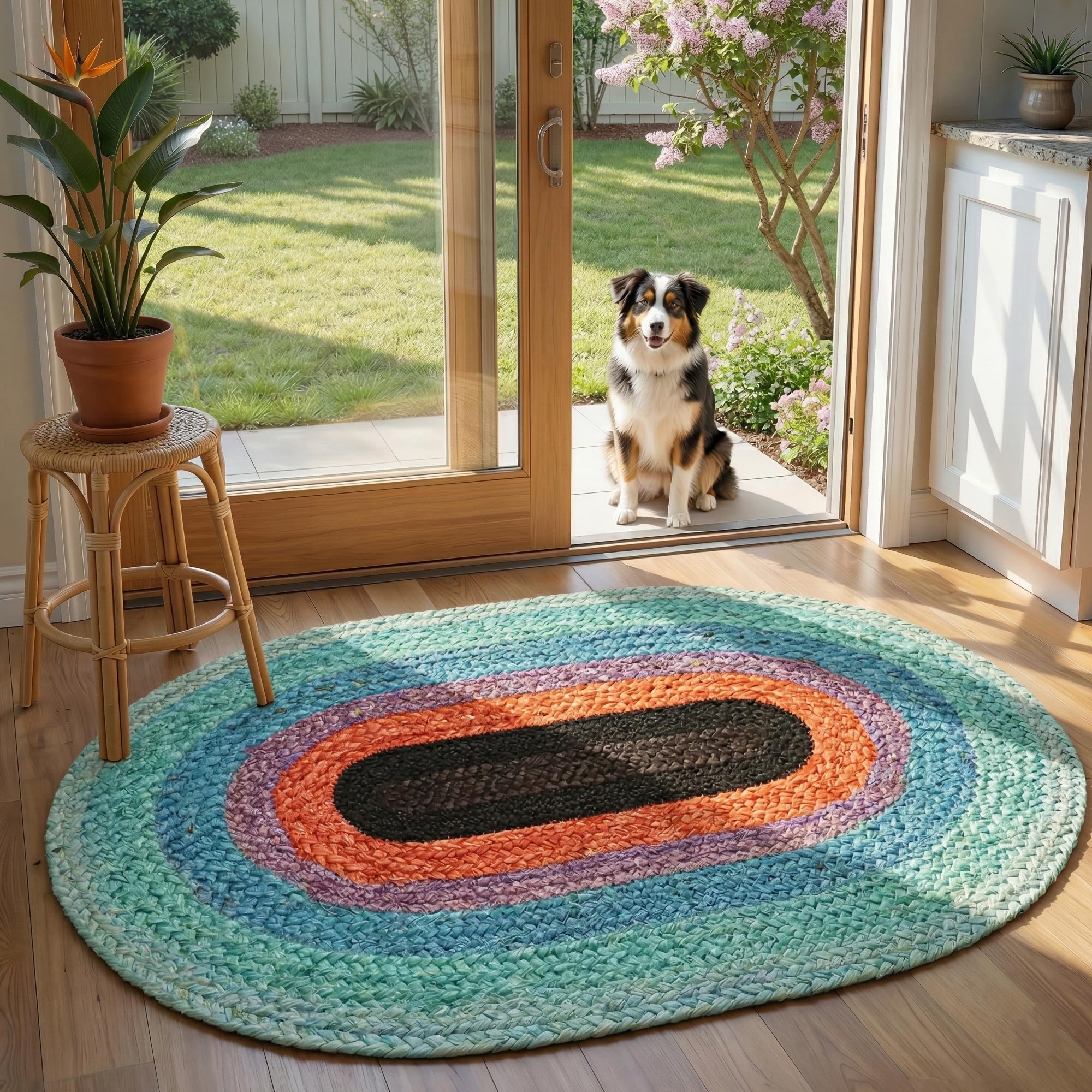 Tapis de sol décoratif extérieur intérieur en jute épais ovale
