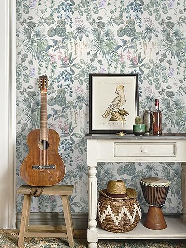 Vista 32 de Ismoon Papel tapiz verde para despegar y pegar, diseño bohemio floral y hojas en papel adhesivo grueso, papel adhesivo botánico oscuro, extraíble