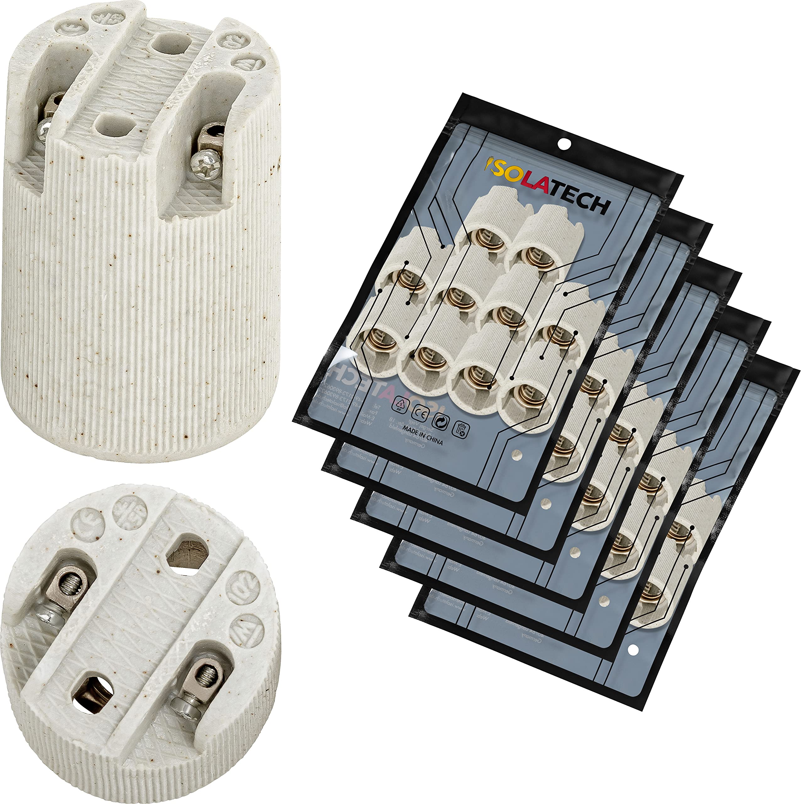 ISOLATECH 50x Portalampada E14 in Ceramica Max.250V/4A per LED