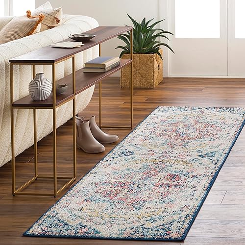 Vista 23 de Livabliss Alfombra cuadrada Odelia de 8 x 8 pies, estilo vintage, bohemio, aguamarina y azul burdeos, para sala de estar, dormitorio, medallón