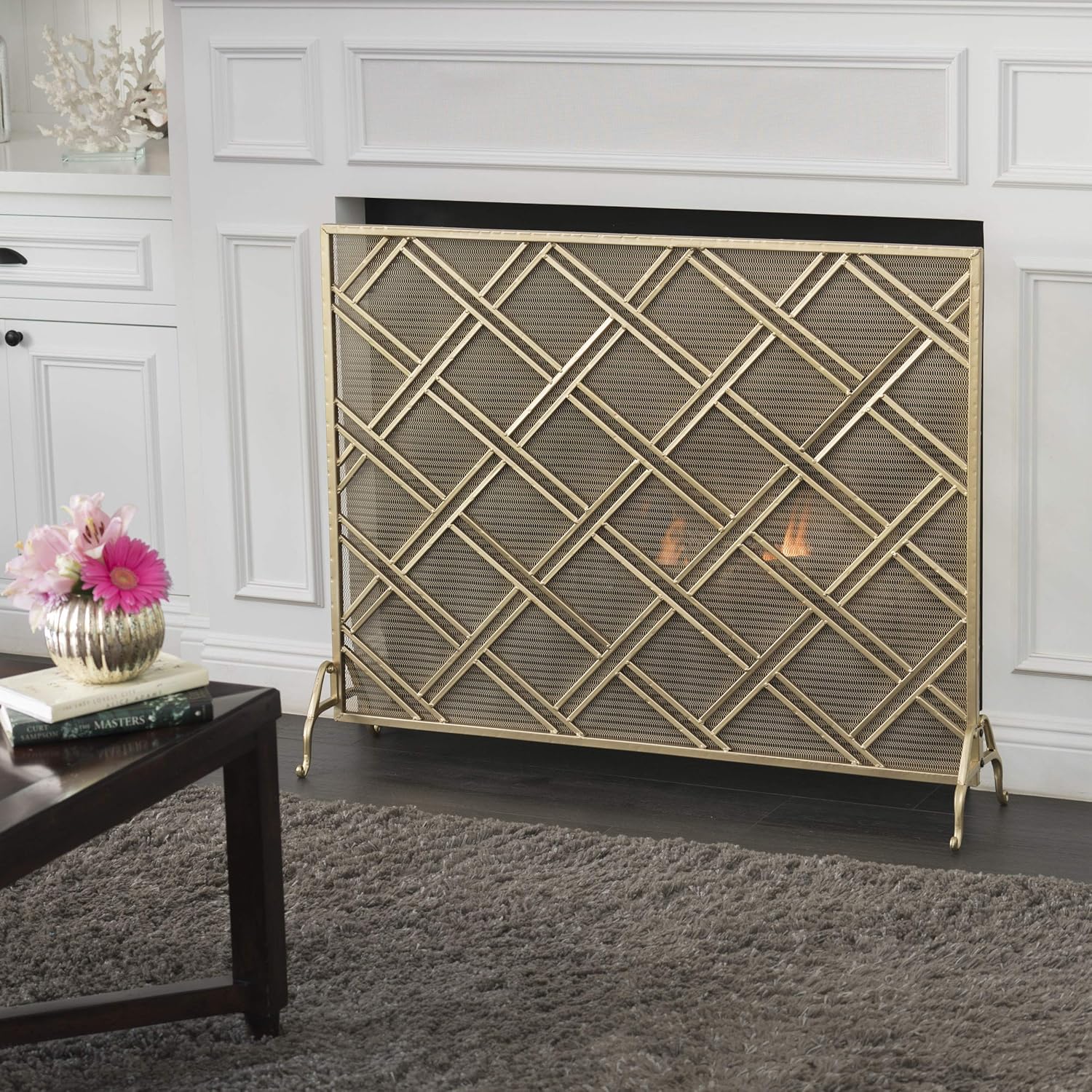 Christopher Knight Home Josette Single Panel Iron Fireplace Screen, Gold