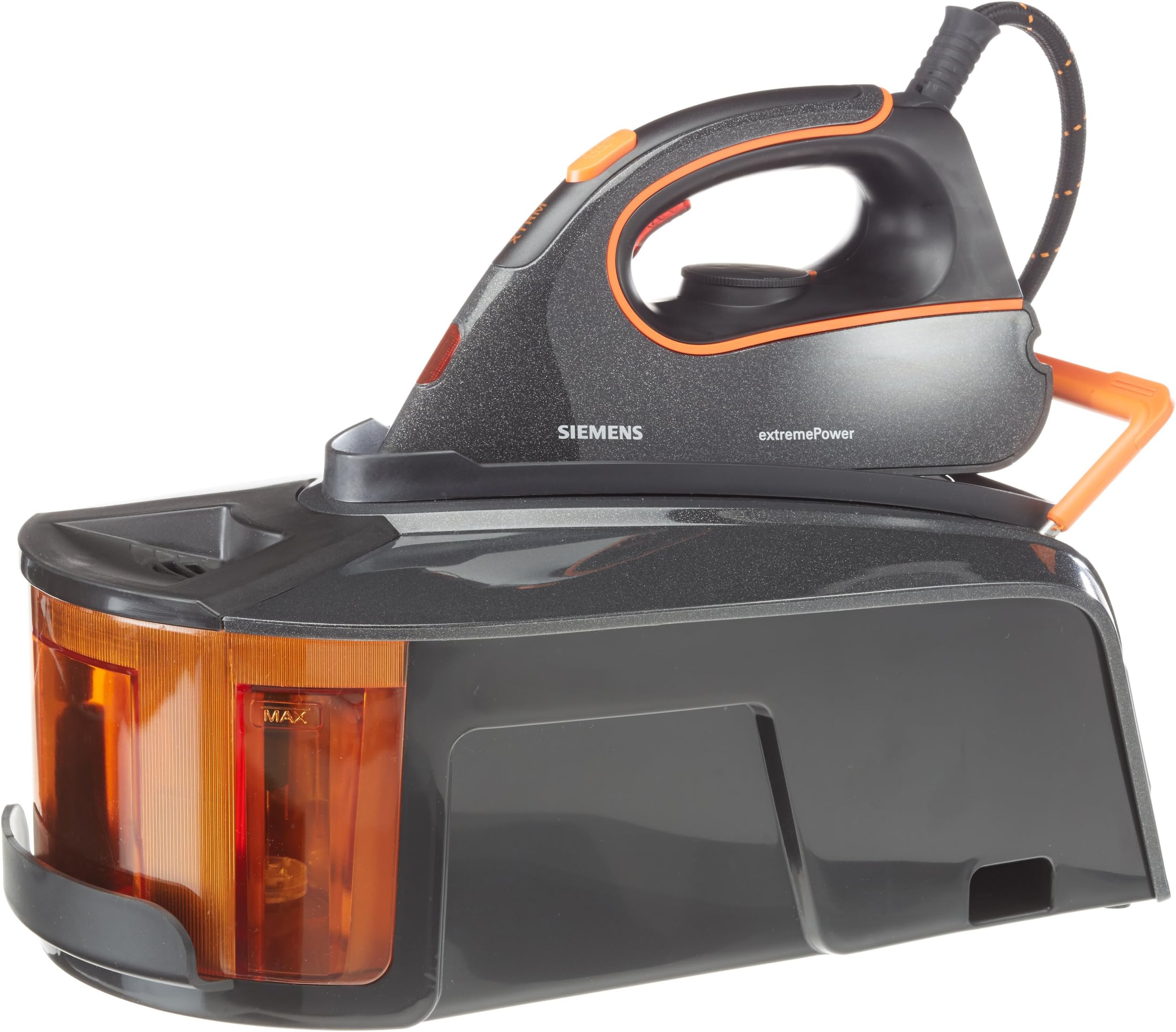 Siemens extreme power TS22EXTREM - Dampfbügeleisen - Titanium Glissée Grundplatte - 3100 W - Schwarz/Orange