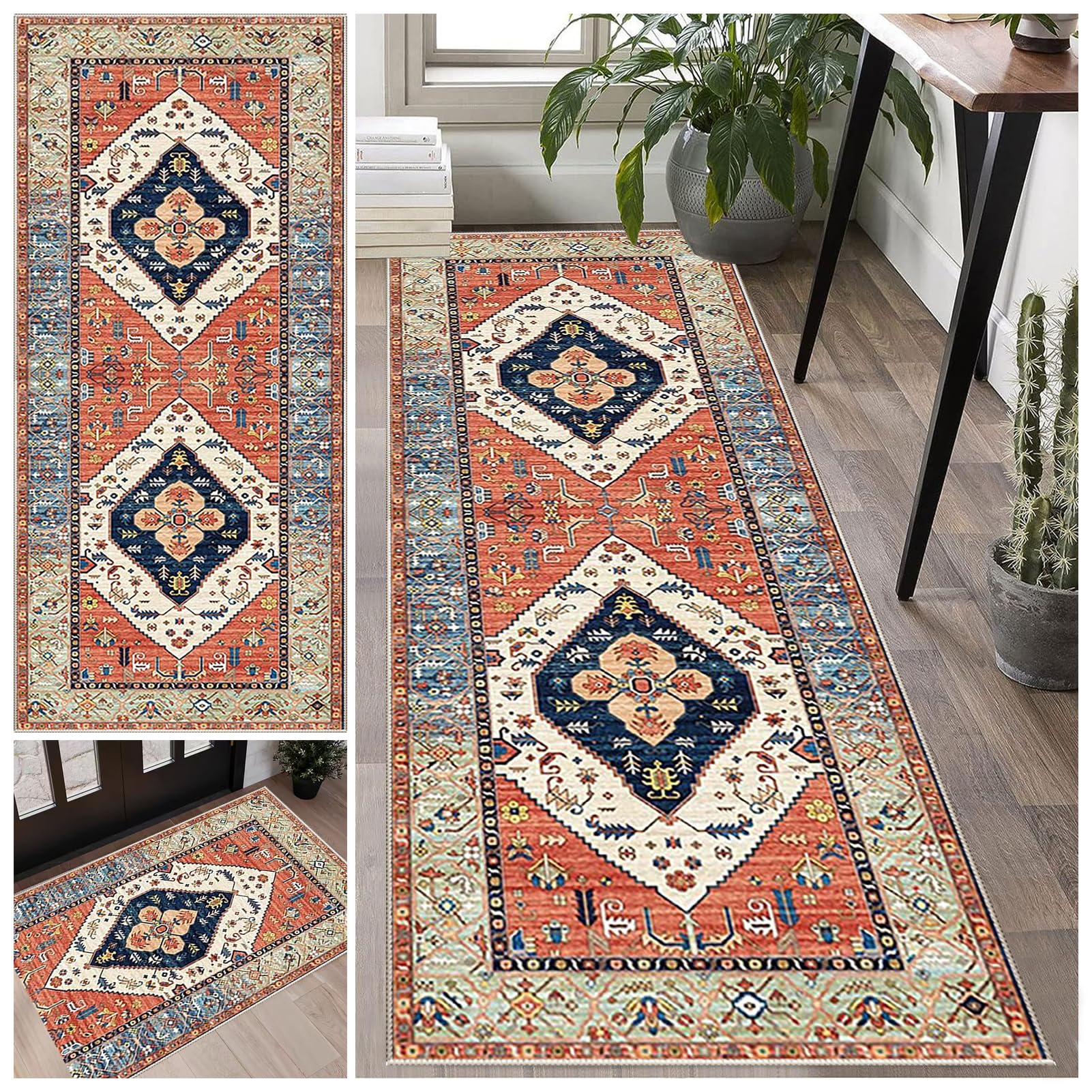 Laegnfho Runner Rug for Hallway 40 x 100 cm Non Slip Long Hallway Hall Runner Narrow Rugs Washable Runner Rugs Kitchen Mat Area Rug Runner for Bedroom Laundry Room Kitchen Entrance