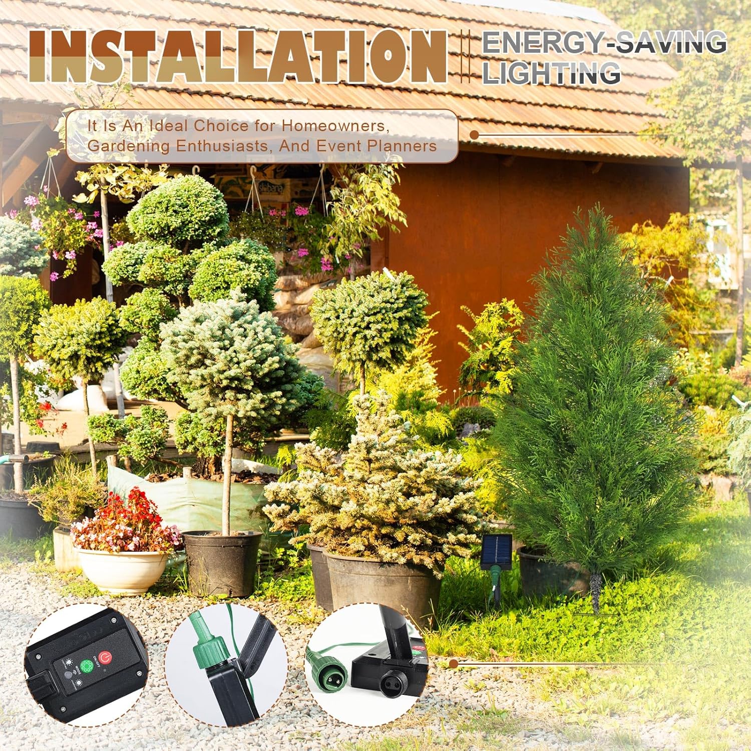 Artificial Cypress Topiary Tree Outdoor Solar Powered Pre-Lit Fake Topiary Bushes with 8 Modes Led Lights UV Resistant Flower Pots for Front Yard Porch Faux Tree Decorations with Ground Spikes, 2pcs