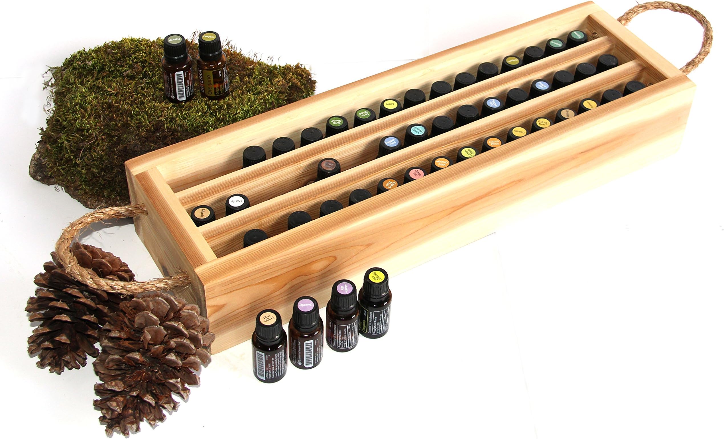 Essential Oil Wooden Box Organizer- Organic and Natural- Large Solid Cedar Wood Storage Box Protects and Holds 48 Bottles