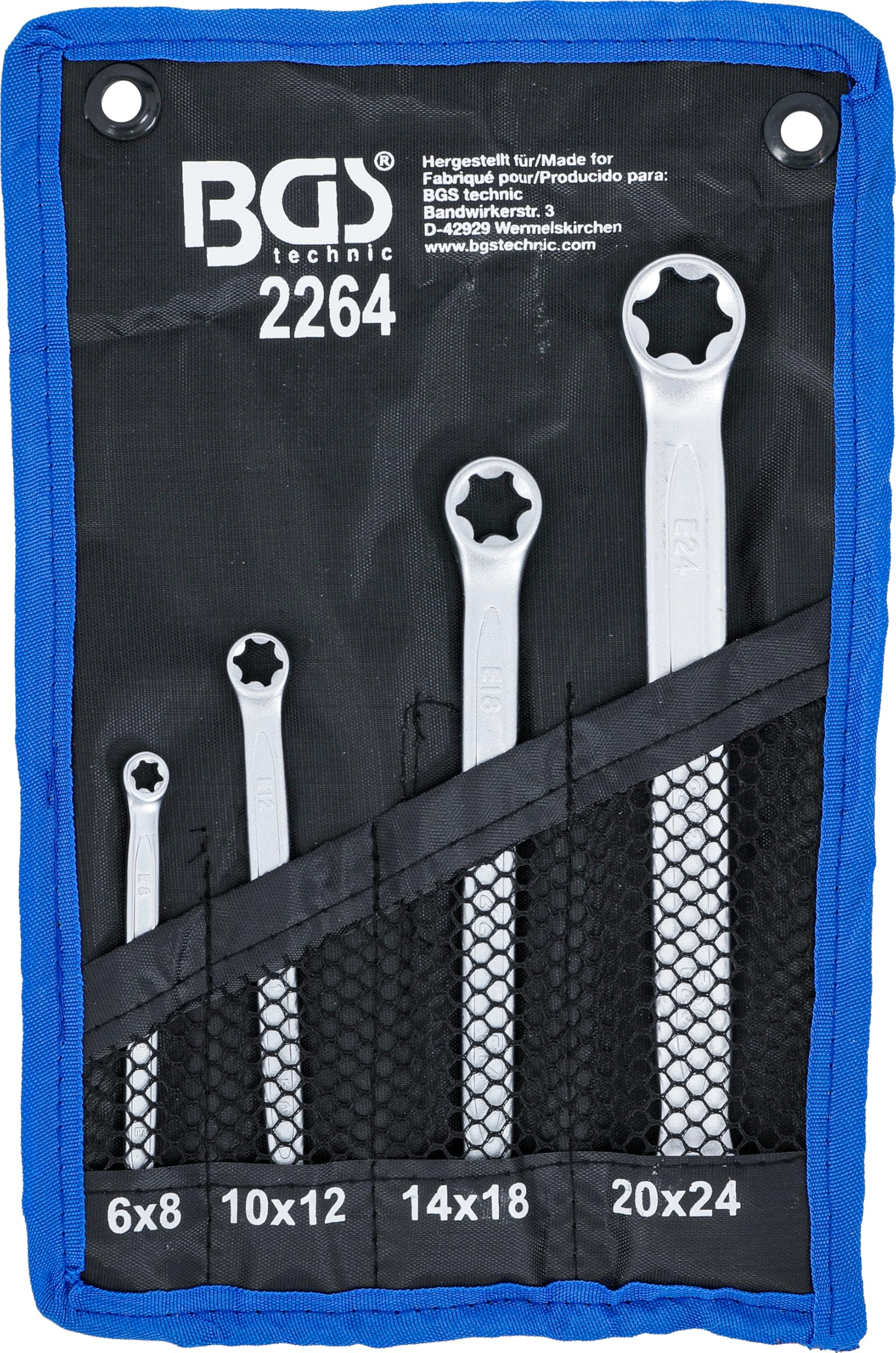BGS 2264 | Set di chiavi a doppio anello con teste ad anello e profilo E | E6 x E8 - E20 x E24 | 4 pz.