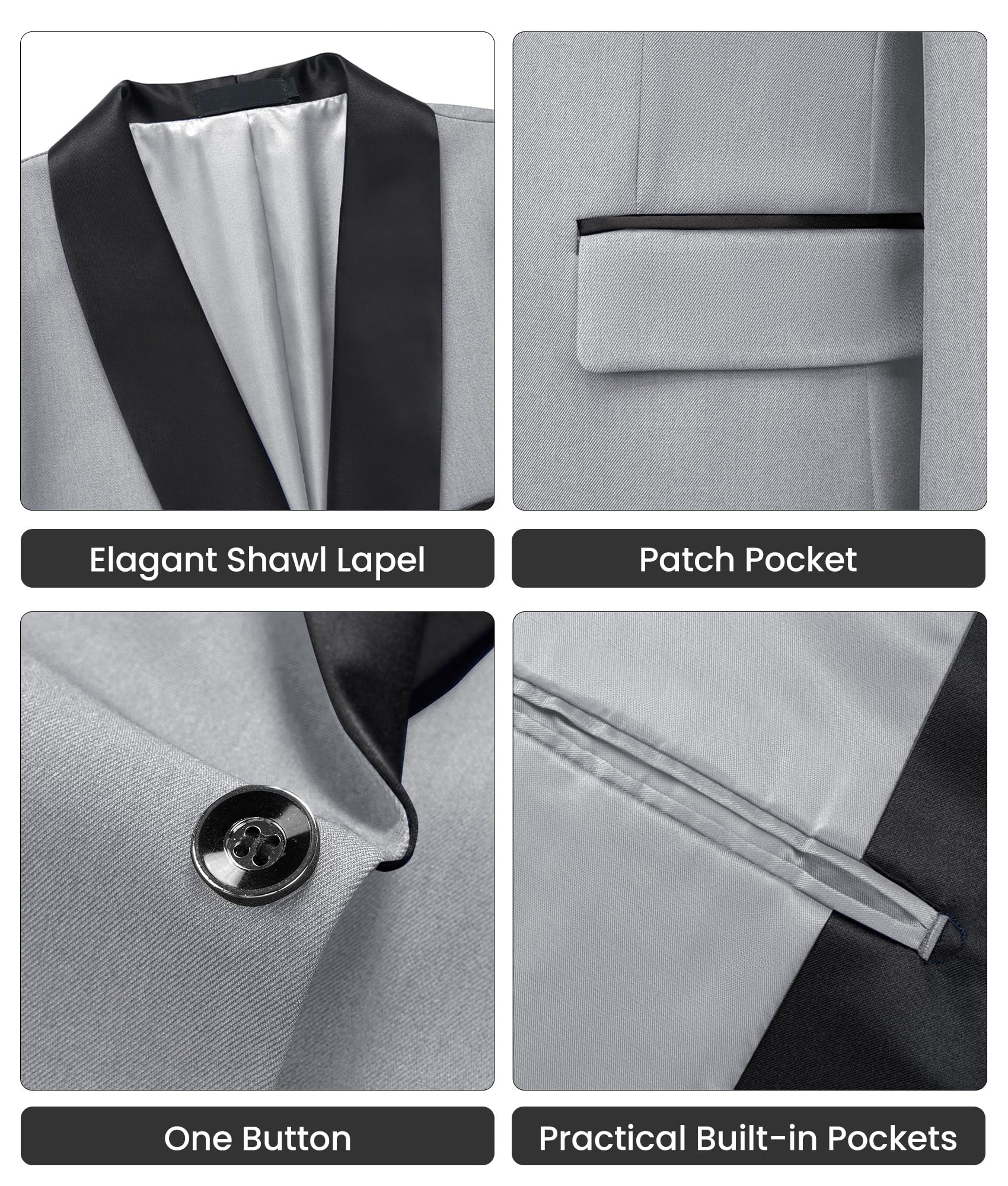 Blazer Homme Slim Fit 1 Bouton Revers Châle Veste de Costume Élégante pour Mariage Business Cérémonie Soirée