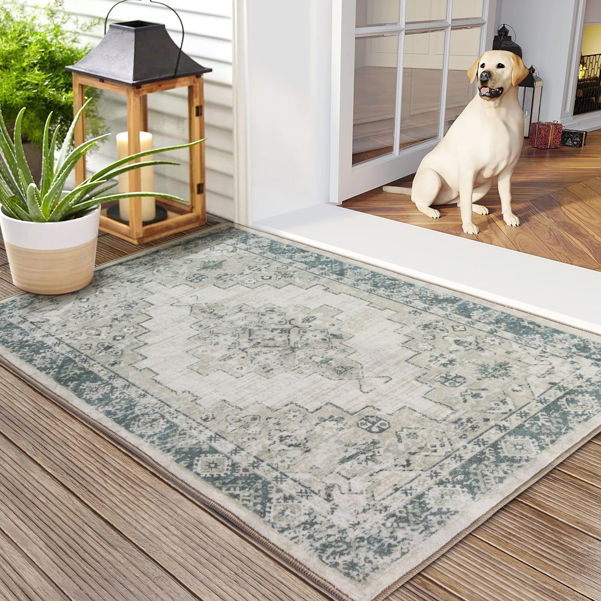 2' x 3' RTVGGJM Vintage Boho Machine Washable Inside Door Mat Small Rugs - Versatile Non-Slip Oriental Indoor Rug for Bedroom,Bathroom, Kitchen, and Front Door Entrances Gray/Multi