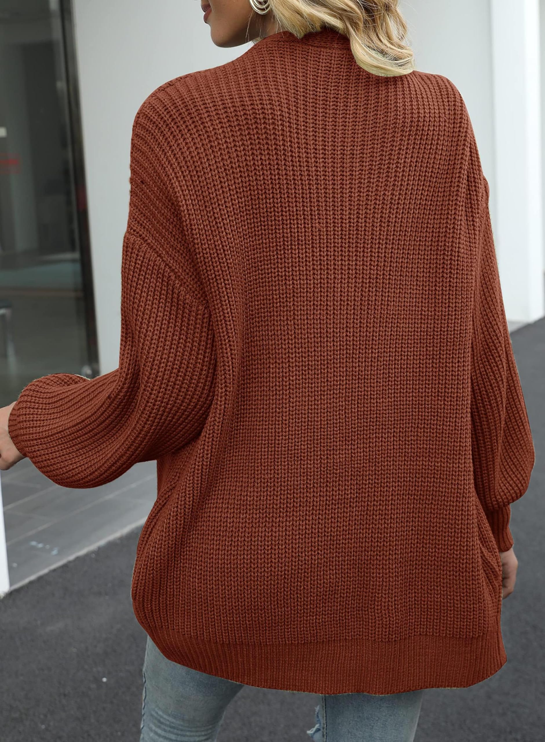 Strickjacke Damen Dicke Offene Front Strickmantel Oversize Pullover Herbst Langarm Grobstrick Warme Cardigan