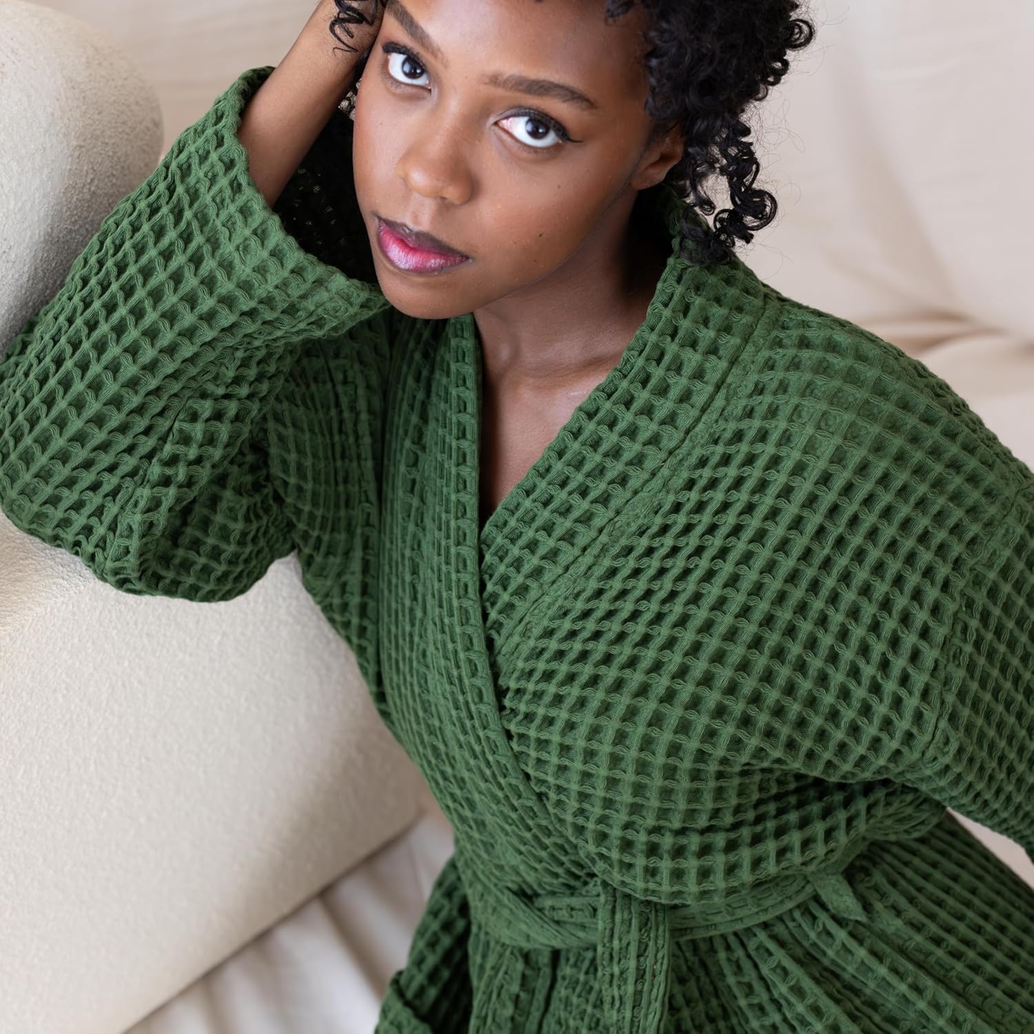 Womens Kimono Waffle Robe - Lightweight 100% Turkish Cotton Housecoat for All-Day Lounging - Bathrobe for Shower - Image 7