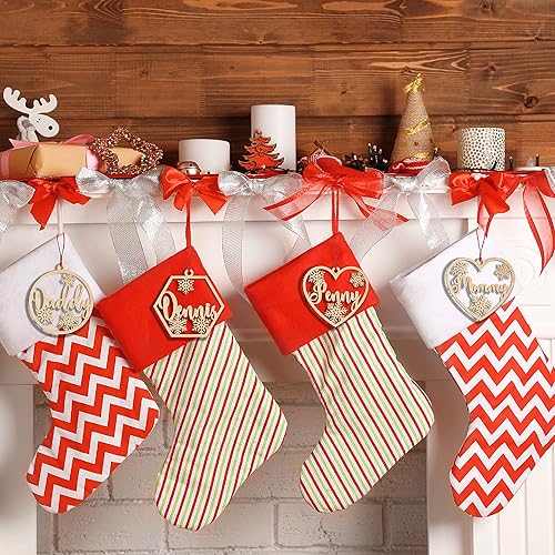 Juego de 5, etiquetas de nombre personalizables de Navidad, 3 formas opcionales con nombre, adornos de madera personalizados para medias, decoración