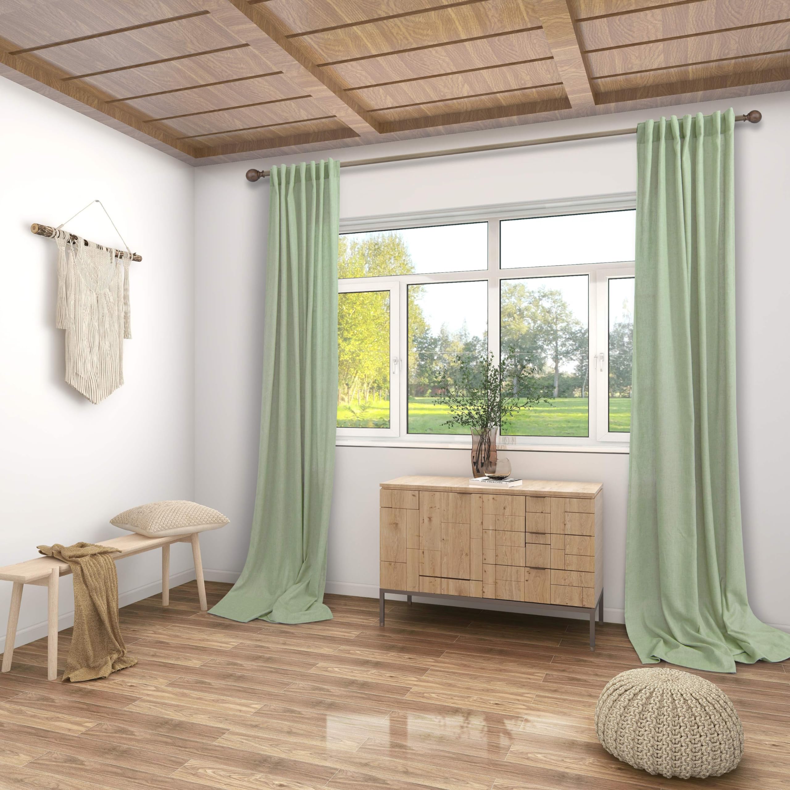 KOUFALL Sage Green Curtains 96 Inches Long for Bedroom Windows,Back Tab Linen Fabric Muted Curtain for Living Room to Match Grey Sofa and Brown Furniture,Rod Pocket,Set of 2 Panels - Image 2