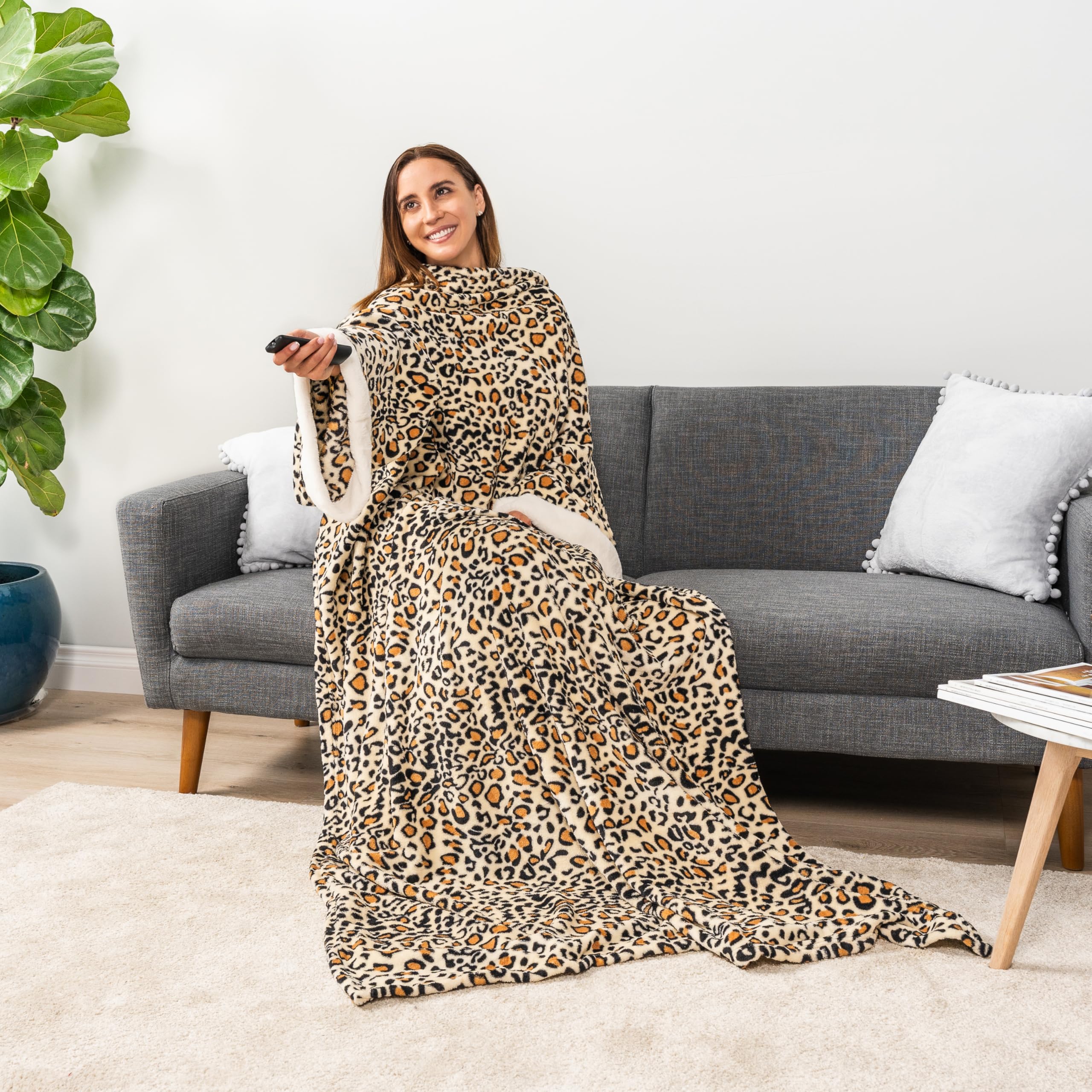 PAVILIA Lujosa Manta de Forro Polar con Mangas Elegante, Acogedor, Extra Suave, Funcional, Ligero