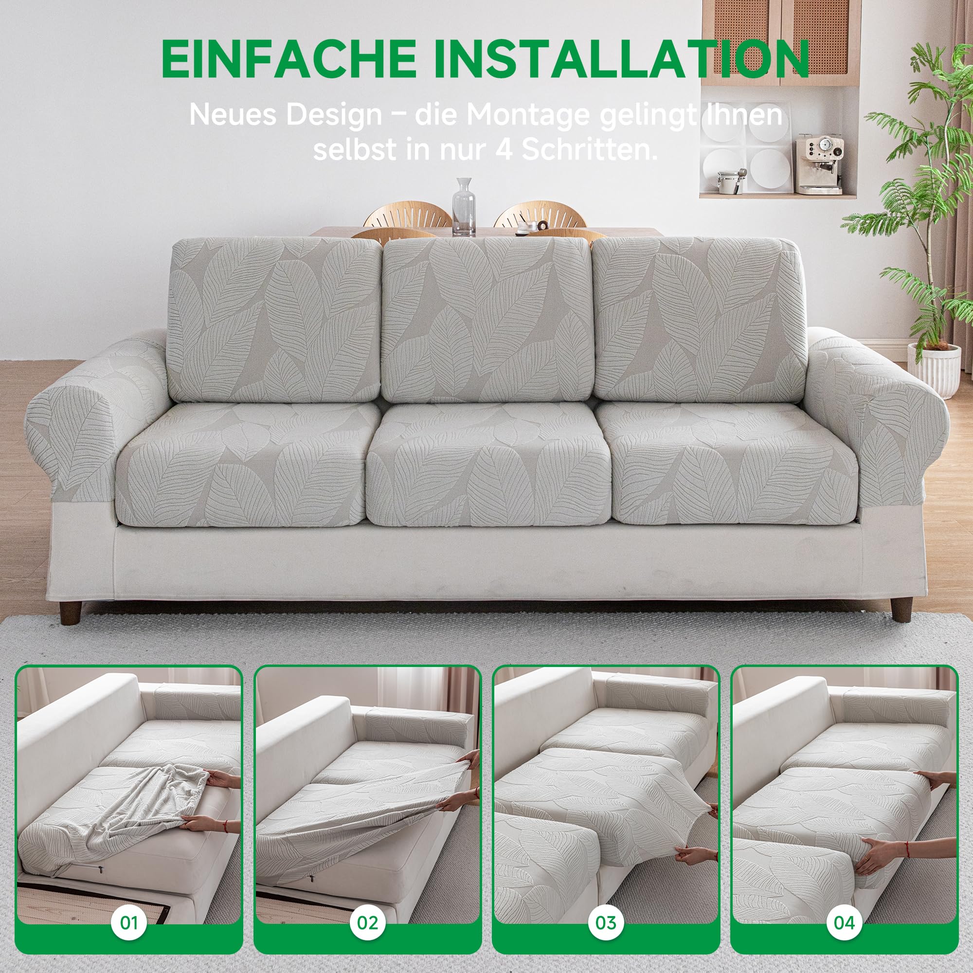 OHSIO Rivestimento per divano – Copridivano universale elastico per cuscino, antiscivolo, lavabile e facile da pulire, ideale per la protezione del divano (grigio chiaro, 1 coprisedile L)