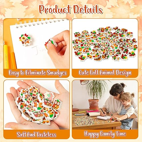 Miniatura 4 de Haooryx Otoño Animials Mini borrador para niños  60 piezas a granel novedoso de animales de otoño borrador 3D rompecabezas borradores de escritorio