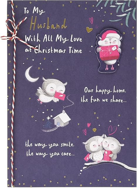 Hallmark Christmas Card for Husband - Cute Illustrated Owls Design