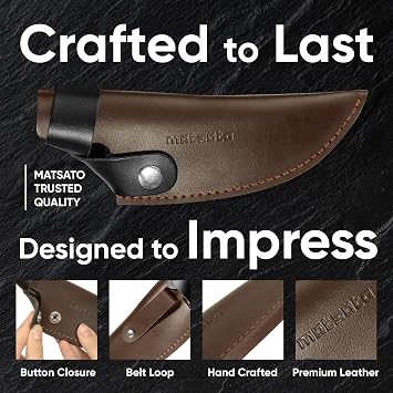 Matsato Kitchen Knife Leather Sheath, Japanese Steel Chef's Knife Holder for Cutting and Chopping, 6.3 Inch Knives Holder