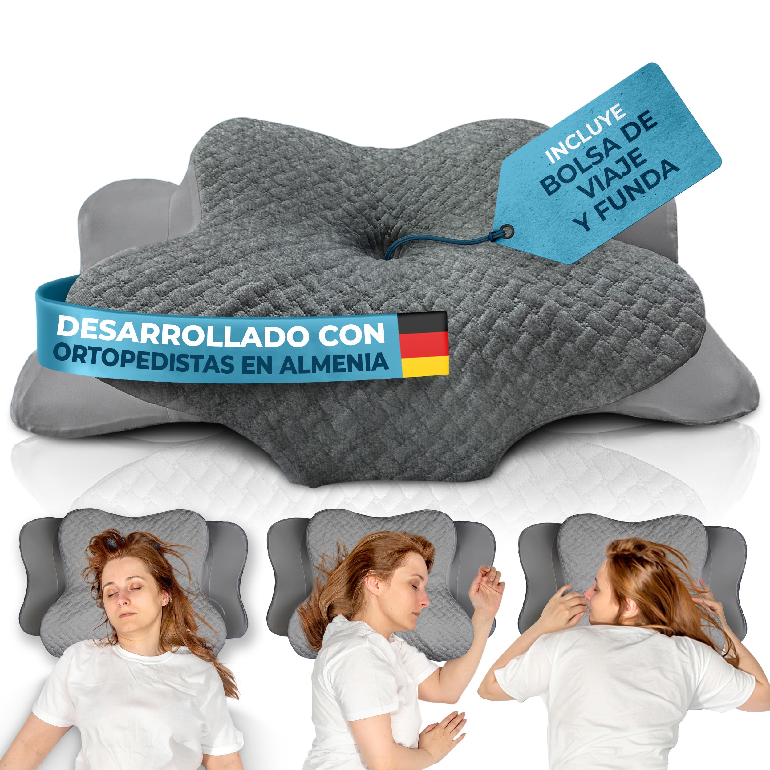 Glückstoff® Almohada Cervical & Ergonómica [para Todos LOS Tipos DE SUENO] - Pillow Antironquidos & Antiarrugas - Alhomada Ergoflex Ortopedica & Viscoelastica - Memory Foam Pillow Boca Abajo OEKO-TEX STANDARD 100
