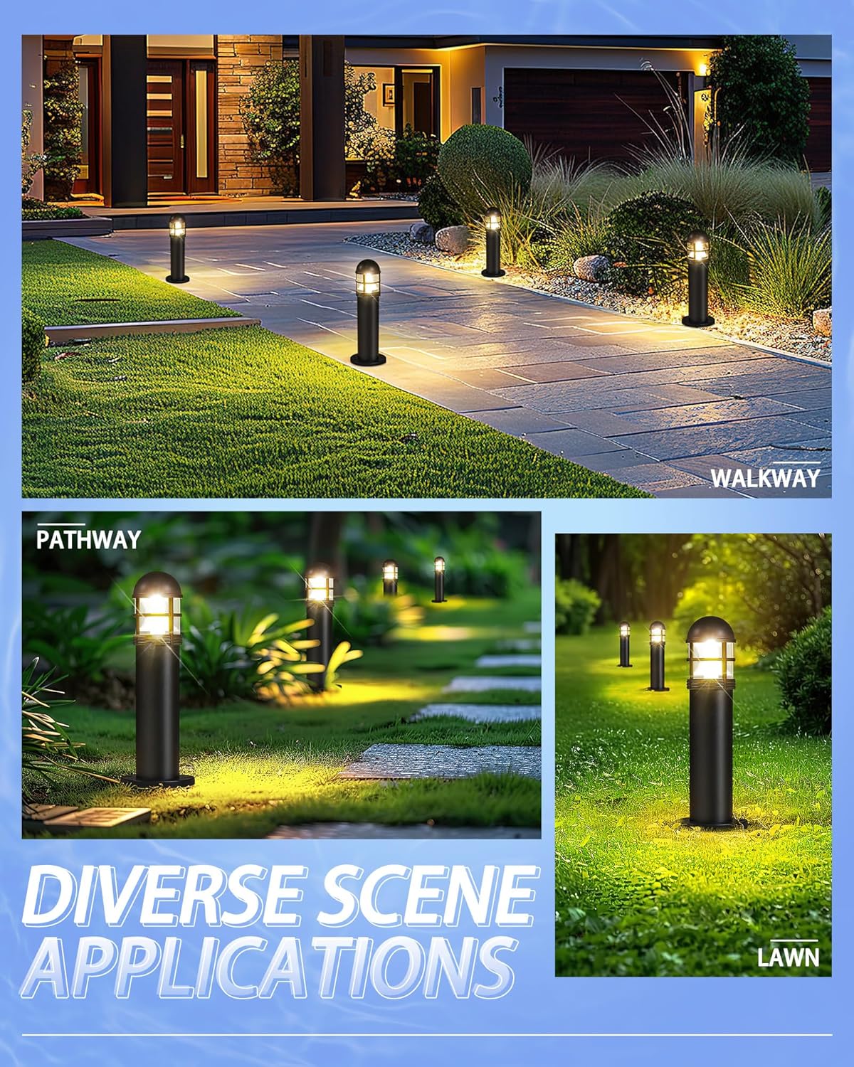 2 Pack 12V LED Bollard Pathway Lights, High Brightness 200LM, IP67 Waterproof Yard Walkway Lighting, Cast-Aluminum, 2700K Warm White for Outdoor Garden Decor