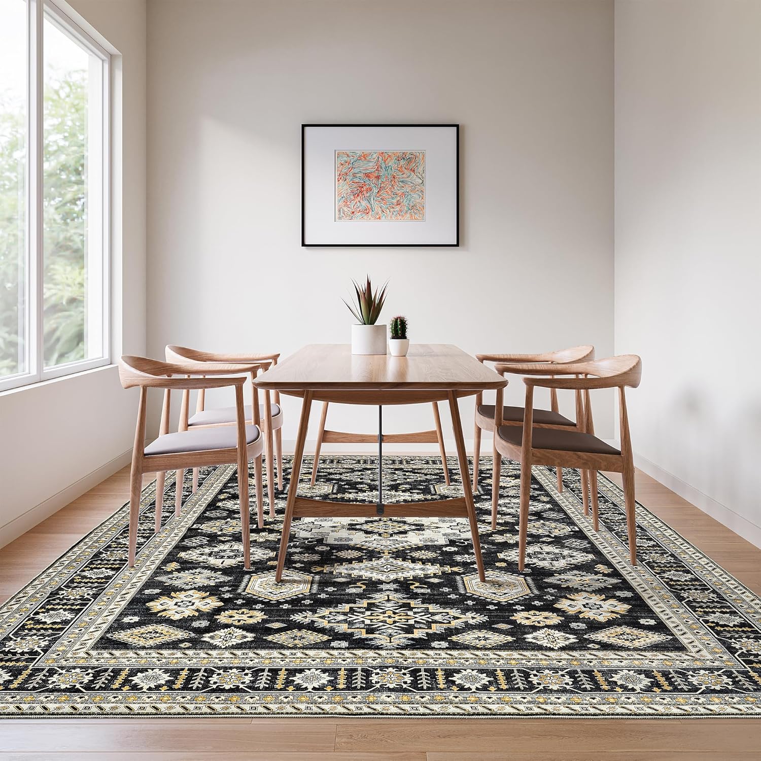 Valenrug Black Area Rugs 8x10 - Machine Washable Rugs for Living Room, Anti Slip 8x10 Area Rug, Stain Resistant Black Bedroom Rug