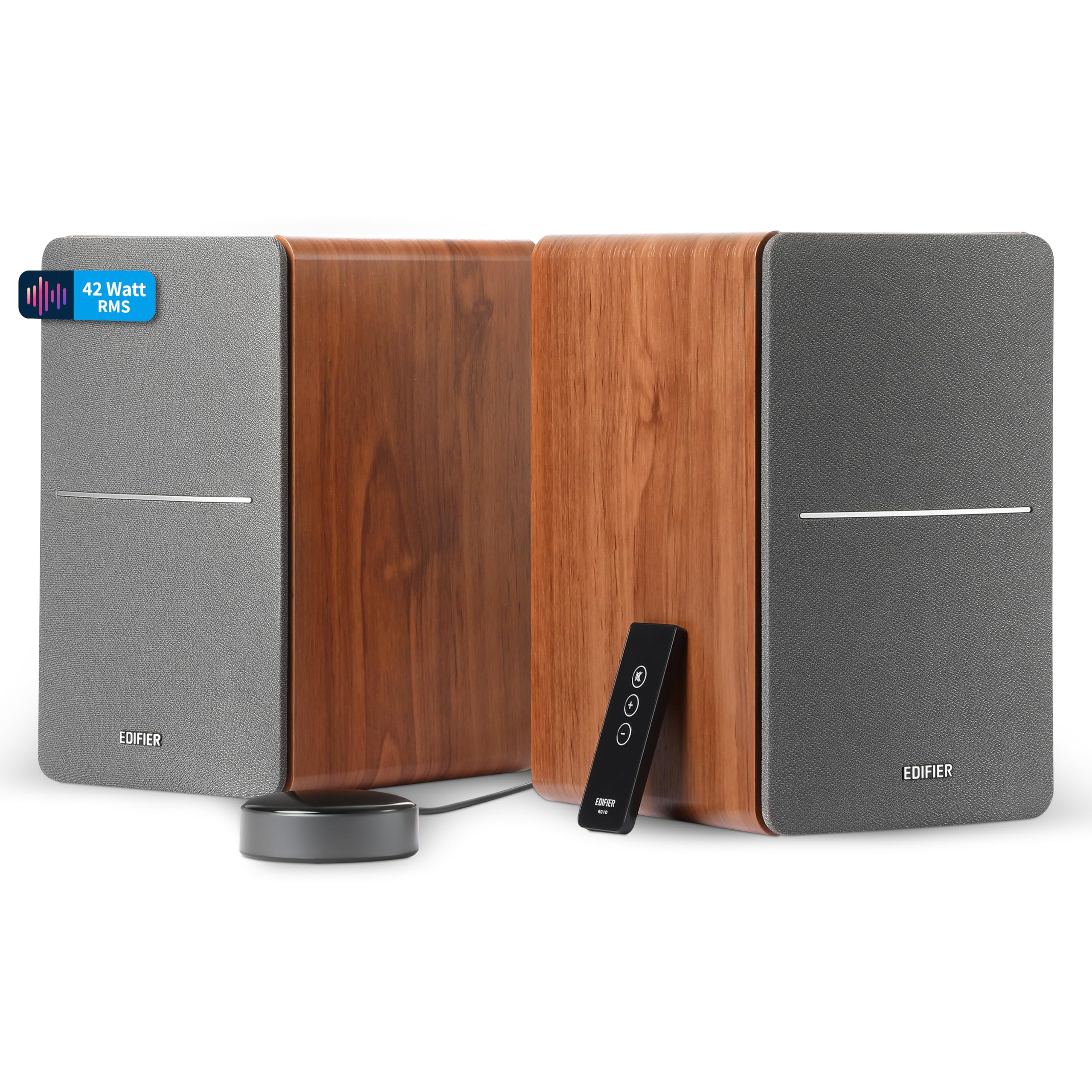 Edifier R1280T WiiM Mini - Enceintes bibliothèque Actives 2.0 avec WiiM Mini Inclus pour Streaming Airplay 2 Fonctionne avec Alexa & Siri - 42 W RMS - Bois