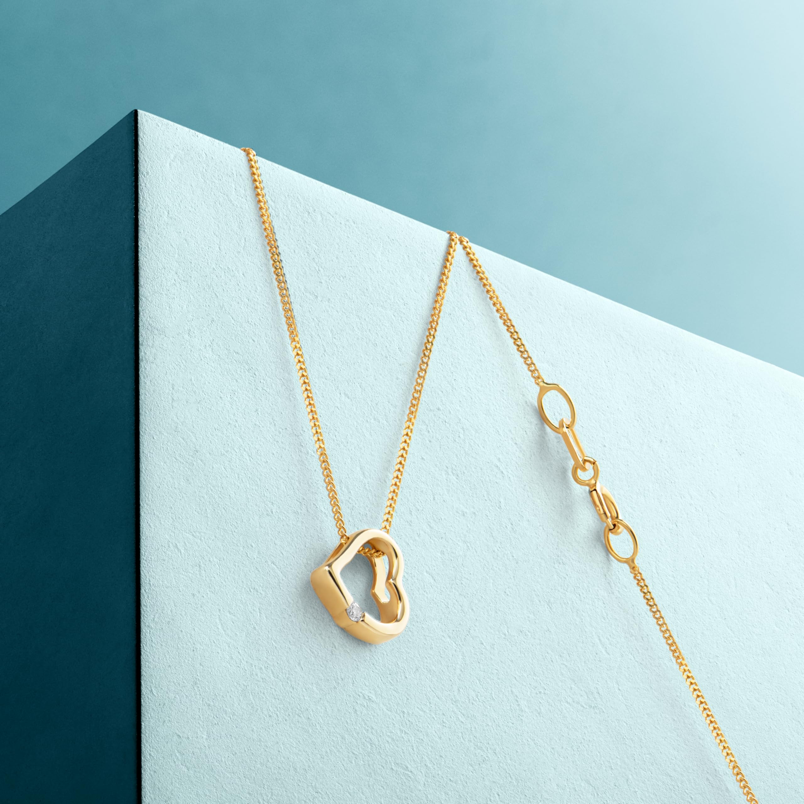 MIORE - Collana Donna Oro Giallo Vero 18KT 750 - Diamante Naturale, Ciondolo Cuore Pendente con Catena, Collana anallergica Catenina lunga Cm. 45