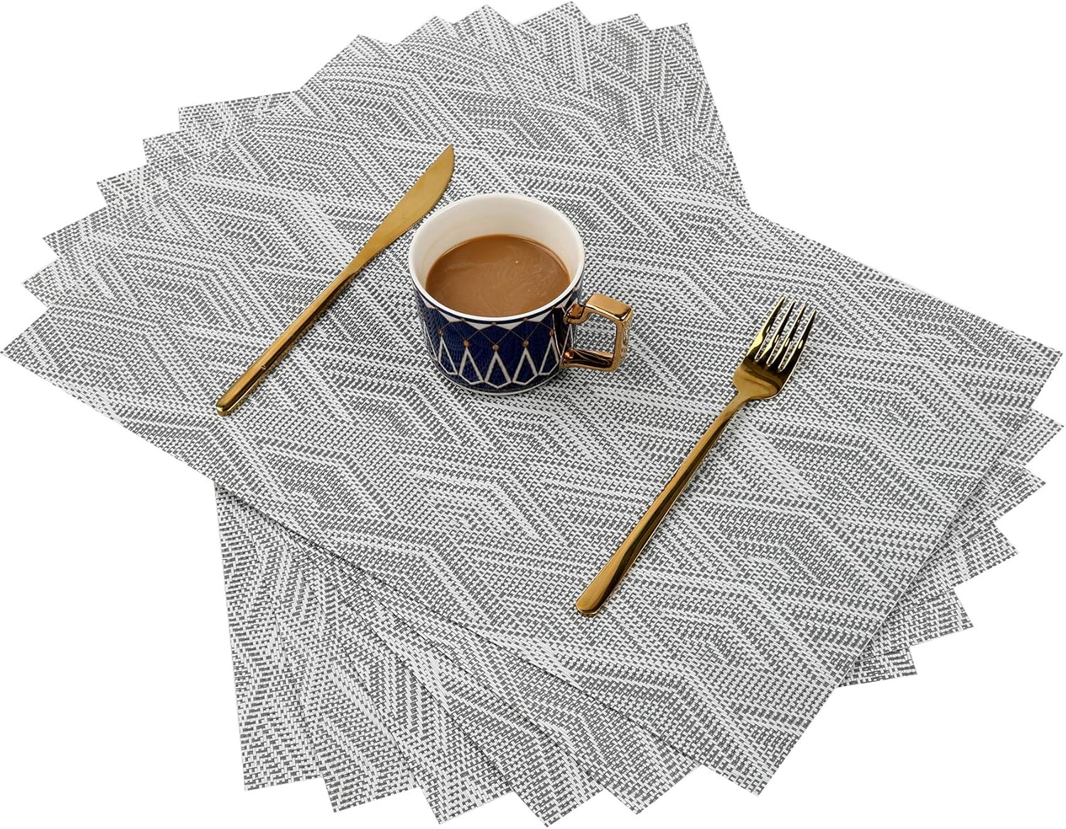 Sayopin Placemats, Placemats for Dining Table Set of 6 , Heat-Resistant Non-Slip Woven Place Mats for Kitchen Table Mats Vinyl Stain Resistant Christmas Placemats (6,Grey) Sayopin Placemats, Placemats for Dining Table Set of 6 , Heat-Resistant Non-Slip Woven Place Mats for Kitchen Table Mats Vinyl Stain Resistant Christmas Placemats (6,Grey)