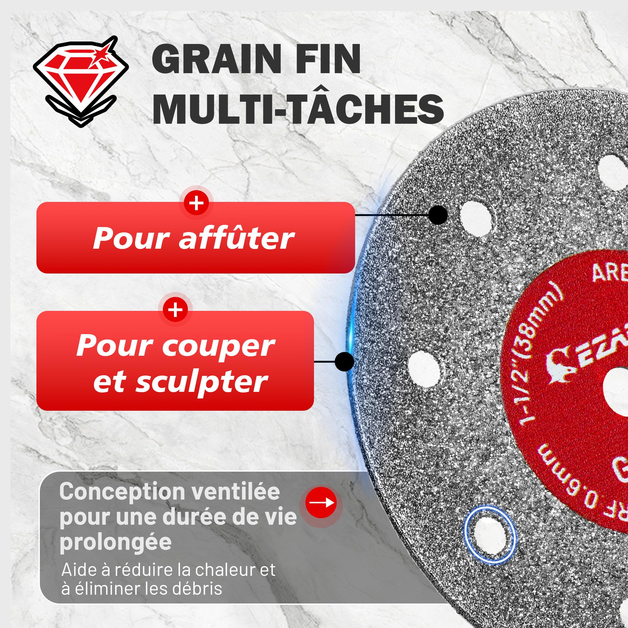 EZARC Lot de 10 disques à tronçonner 38 mm pour outils rotatifs marbre verre porcelaine