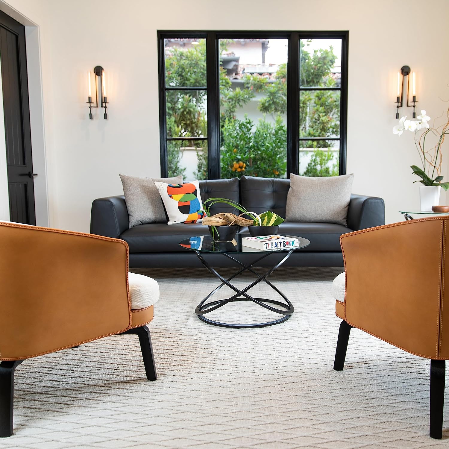 Danya B. Galaxy Black and Tempered Glass Round Coffee Table