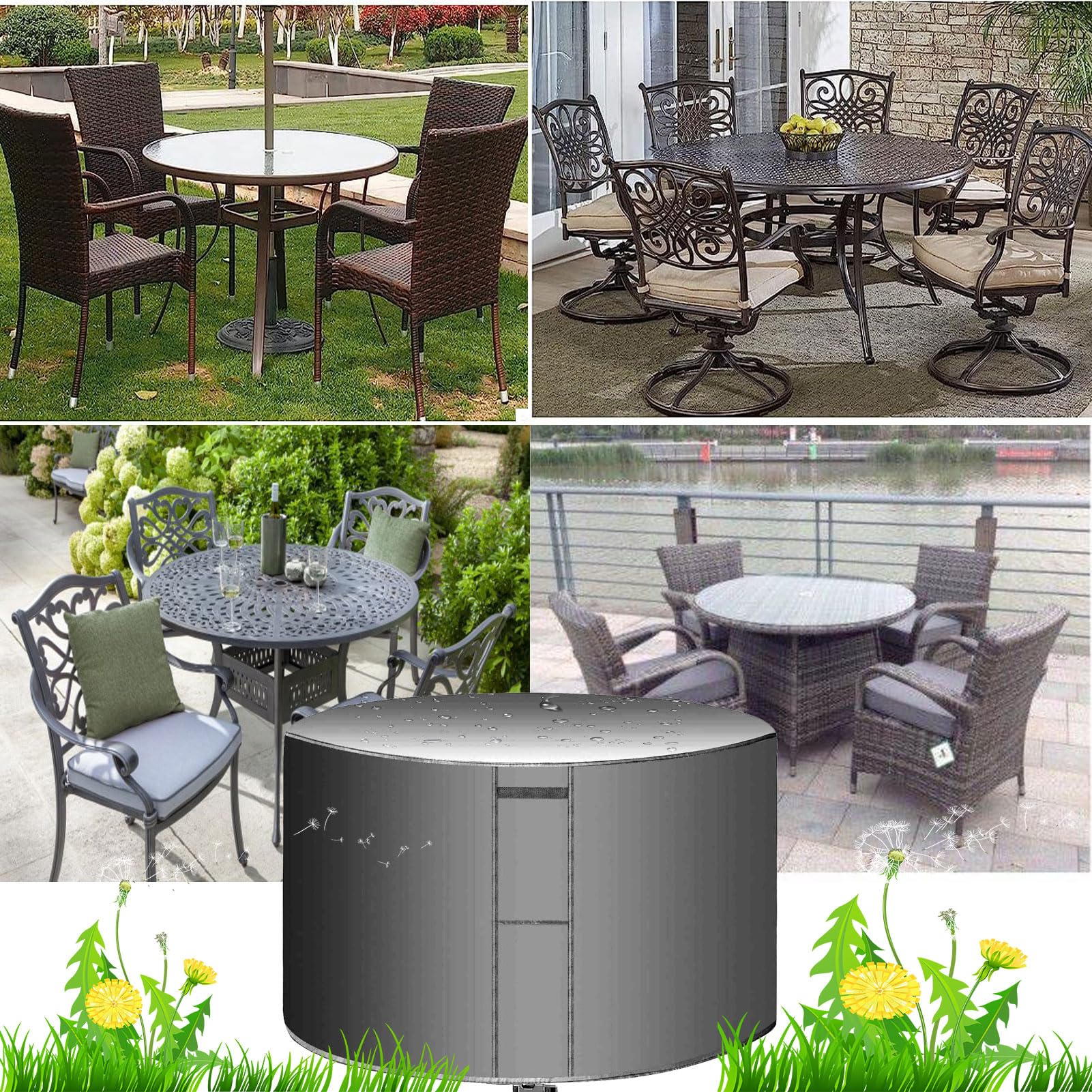 Copritavolo Da Giardino Rotondo Con Fori Di Ventilazione, Copertura Per Tavolo Da Patio Rotonda In Tessuto Oxford 420D, Coperture Per Mobili Da Giardino Impermeabili E Antivento (F 227cm/89in)