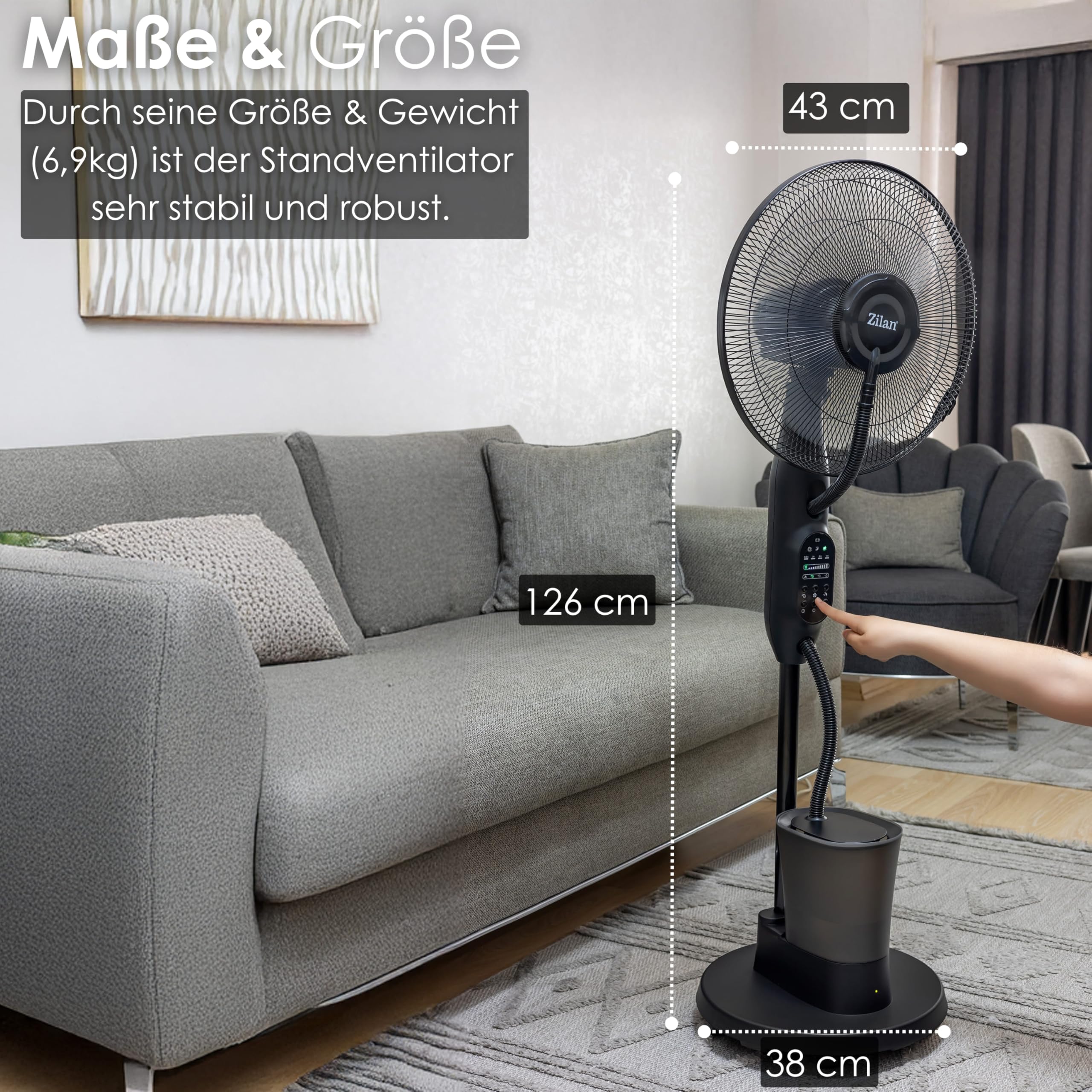 3in1 Standventilator mit Wasserkühlung sehr leise - Mobile Klimaanlage ohne Abluftschlauch -Verdunstungskühler Aircooler Turmventilator mit Fernbedienung Luftreiniger Timer Tower Fan (Vader Black)