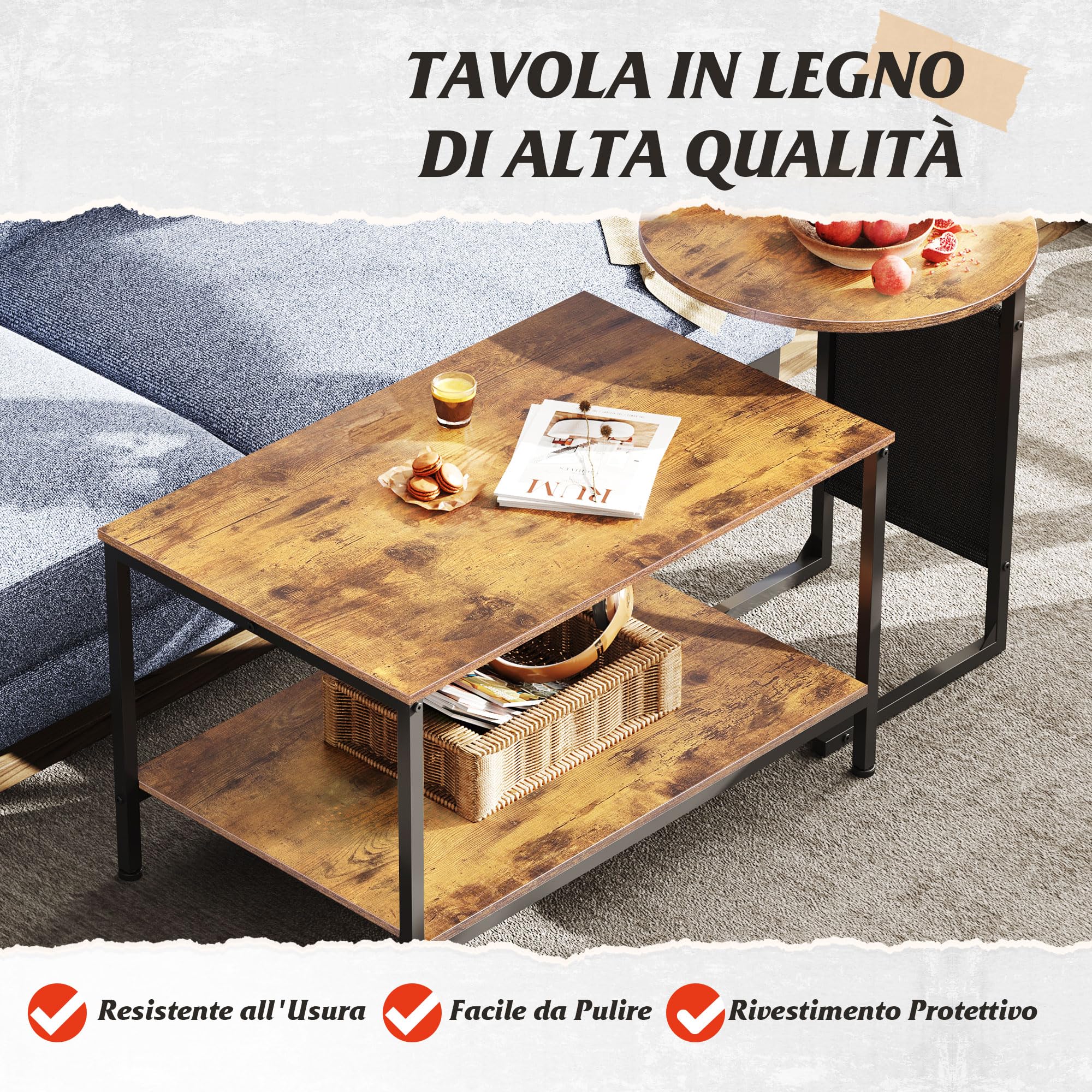 WLIVE Tavolini 2 Ripiani – Set Da 2, Multifunzione E Facili Da Montare, Colore Nero