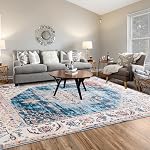 Home Beyond & HB design - 4x6 Rug de zone, non glissant Lavable Low Pile Soft Lightweight Médaillon Vintage Rugs pour chambre à coucher Salon Salle à manger Bureau de cuisine Home Décor, brun et blanc