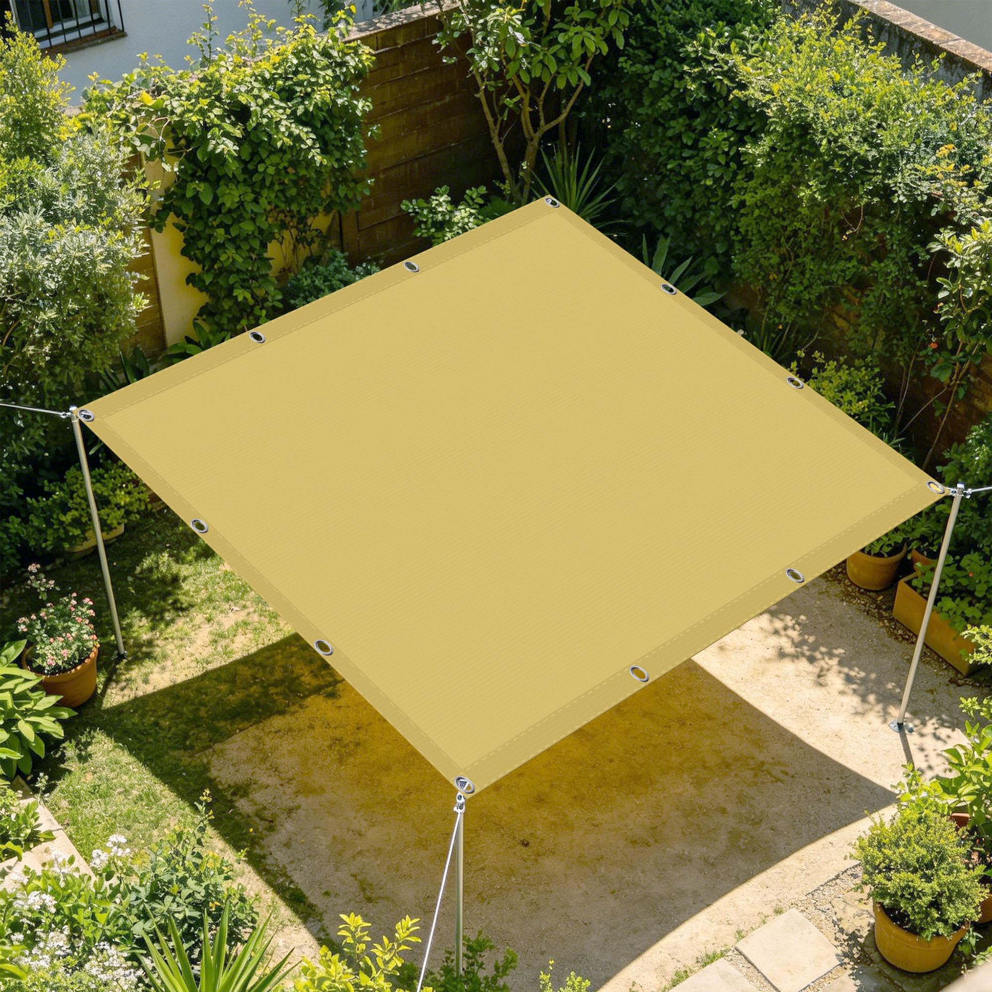 Toile d'ombrage respirante et anti-UV jaune sable pour patio