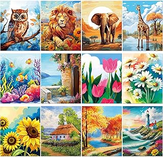 Sherr 12 Pcs Pre Drawn Canvas Pre Printed Canvas Set for Adults Cute Printed