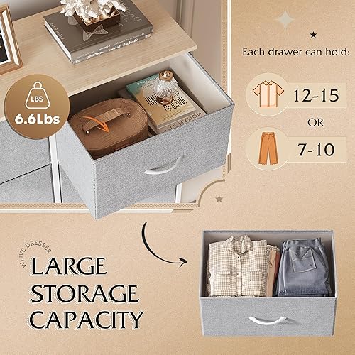 Miniatura 5 de WLIVE - Cómoda de tela para dormitorio, cómoda alta con 8 cajones, torre de almacenamiento con contenedores de tela, cómoda doble, cómoda con Gris
