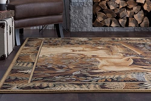 Miniatura 4 de Tayse Fern Deer Beige - Alfombra rectangular de 8 x 10 pulgadas para sala de estar y dormitorio o comedor, cabaña, casa de campo, alfombras para