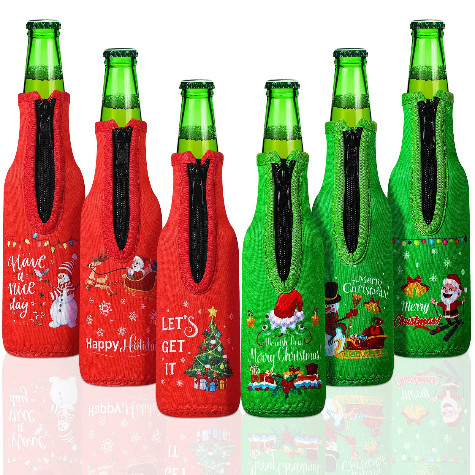 Manchons néoprène bouteille bière motif élégant de Noël à offrir pour les fêtes