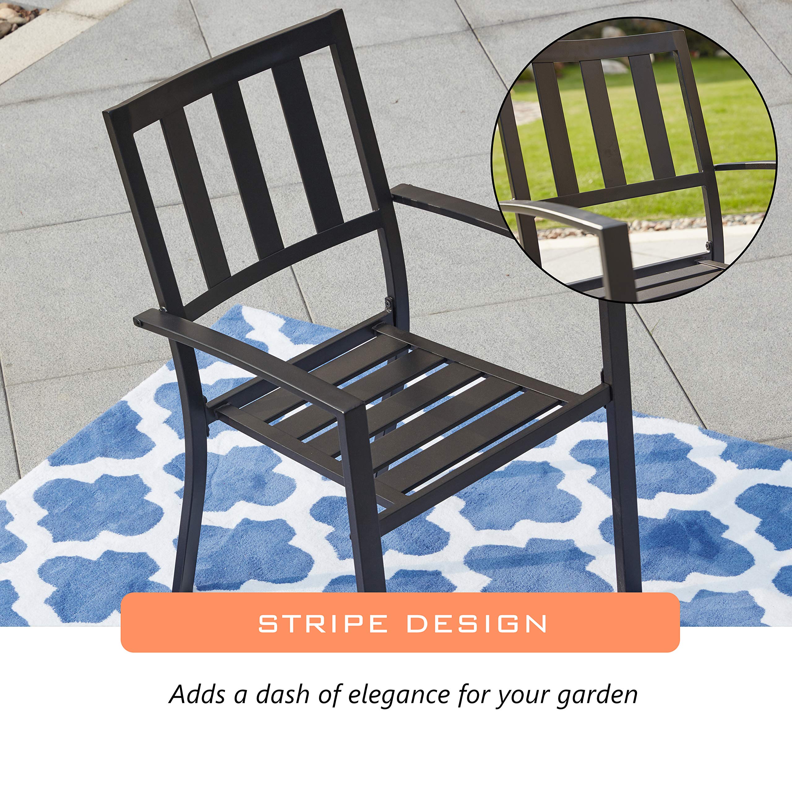 PHI VILLA Wrought Iron Patio Outdoor Dining Chairs, Portable Black