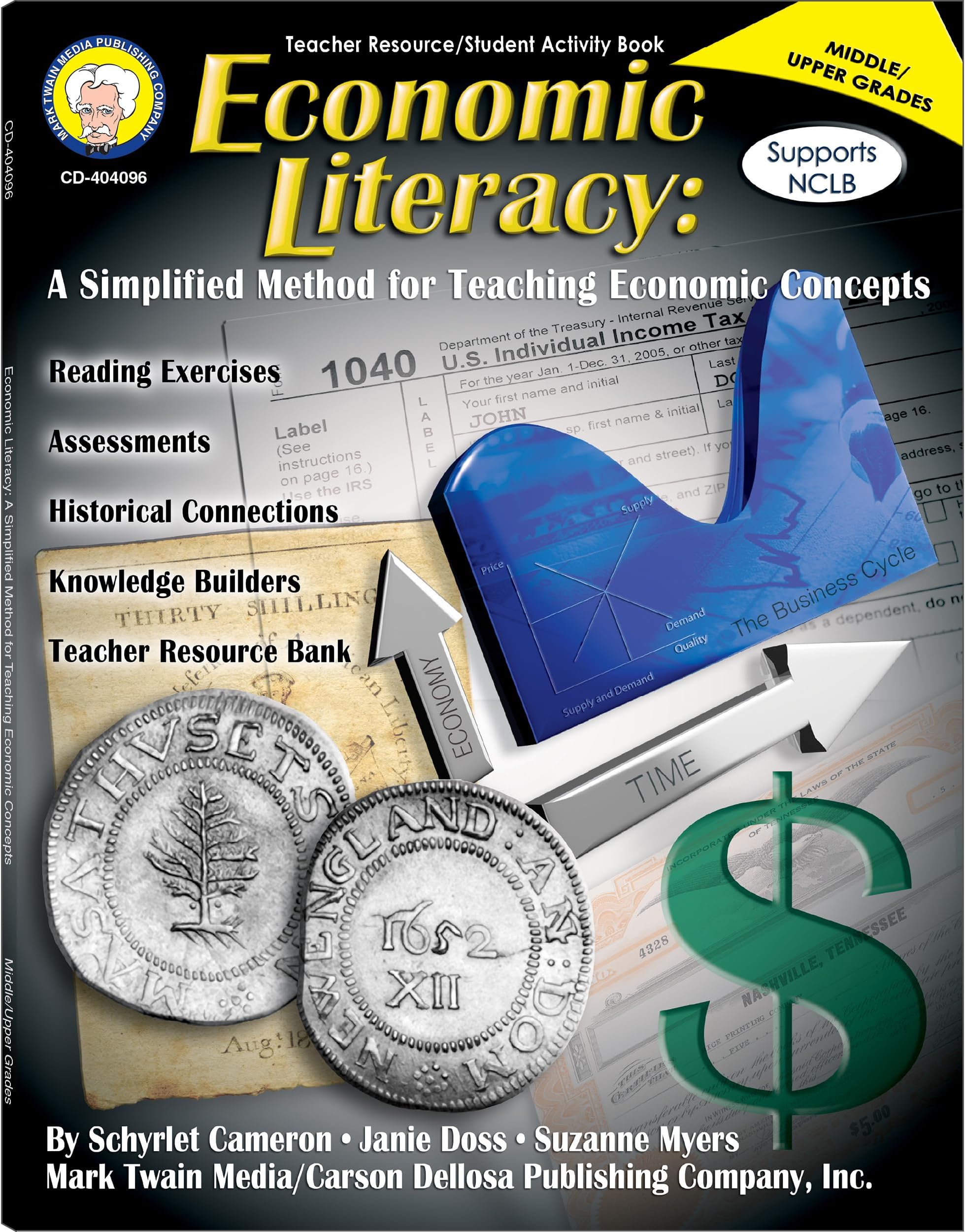 Mark Twain Economics Workbook, Grades 6-12 Financial Literacy Books, Money Management, Economy, and Taxes With Math Practice, Classroom or Homeschool Curriculum