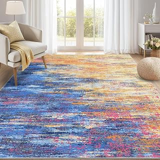 ROYHOME Modern Abstract Living Room Rug 8x10, Blue/Orange