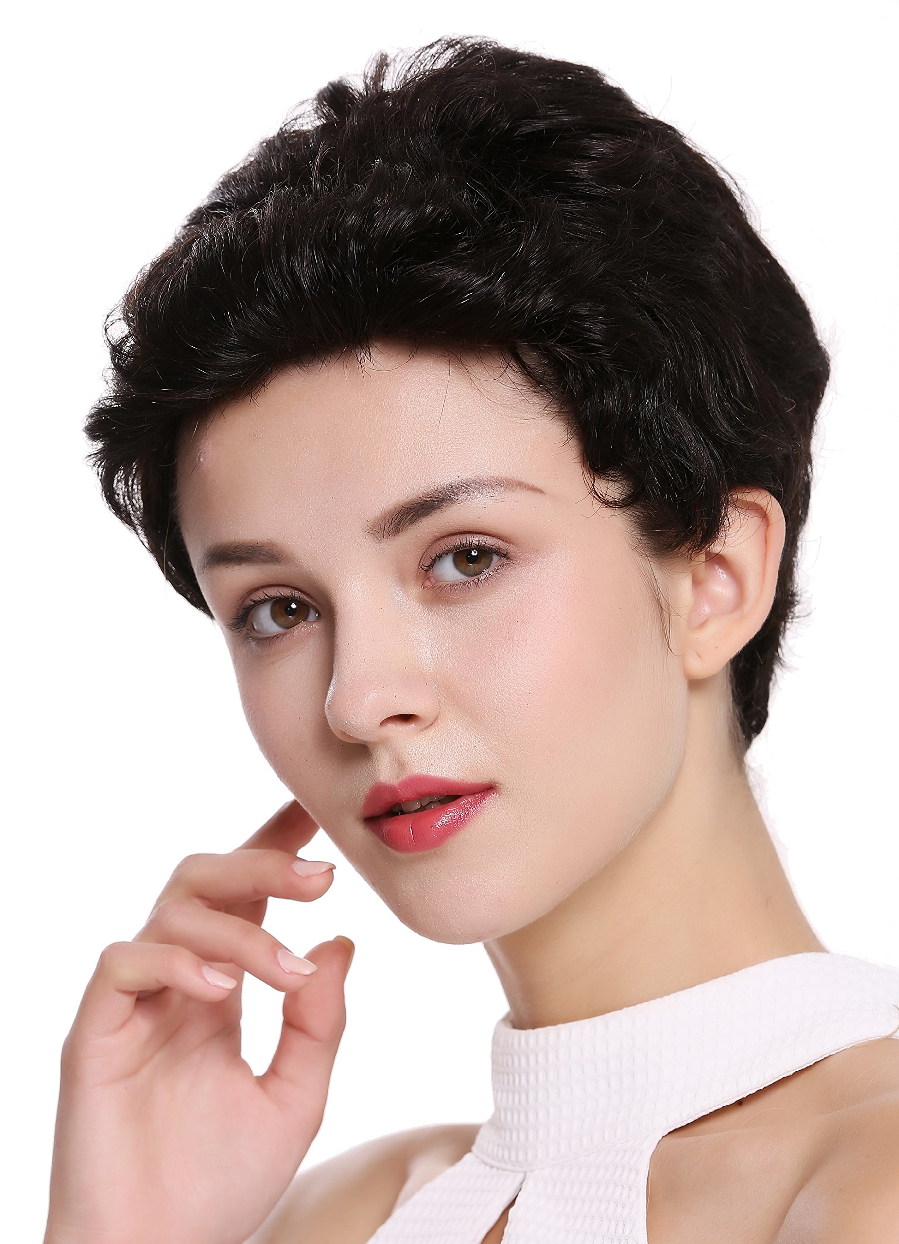 WIG ME UP - B-HH-12-0 Parrucca Donna Uomo Capelli veri Corta Ondulata Alla moda Ciuffo Non colorata Tono naturale Bruno cupo