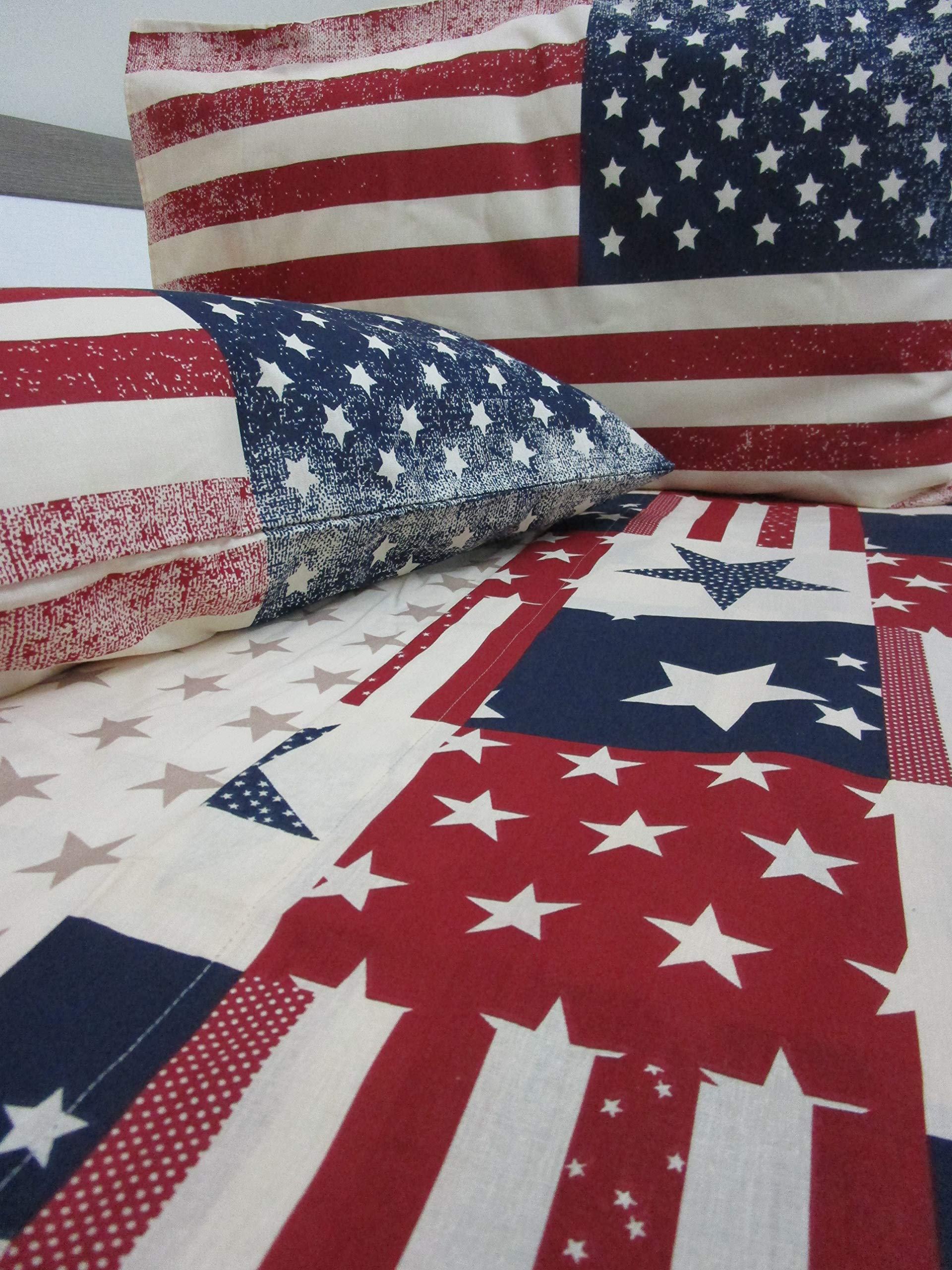 Completo Letto Matrimoniale Fantasia America 100% Puro Cotone Naturale Novita' 2021!!!