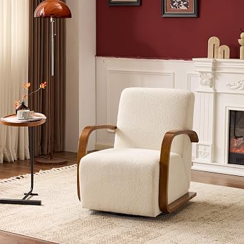 Swivel Accent Chair, Boucle, Vintage, White, for Living Room & Bedroom | Ergonomic Mid Century Modern Chair for Living Room Bedroom Office Apartment, Swivel Accent Chair, Boucle, Vintage, White