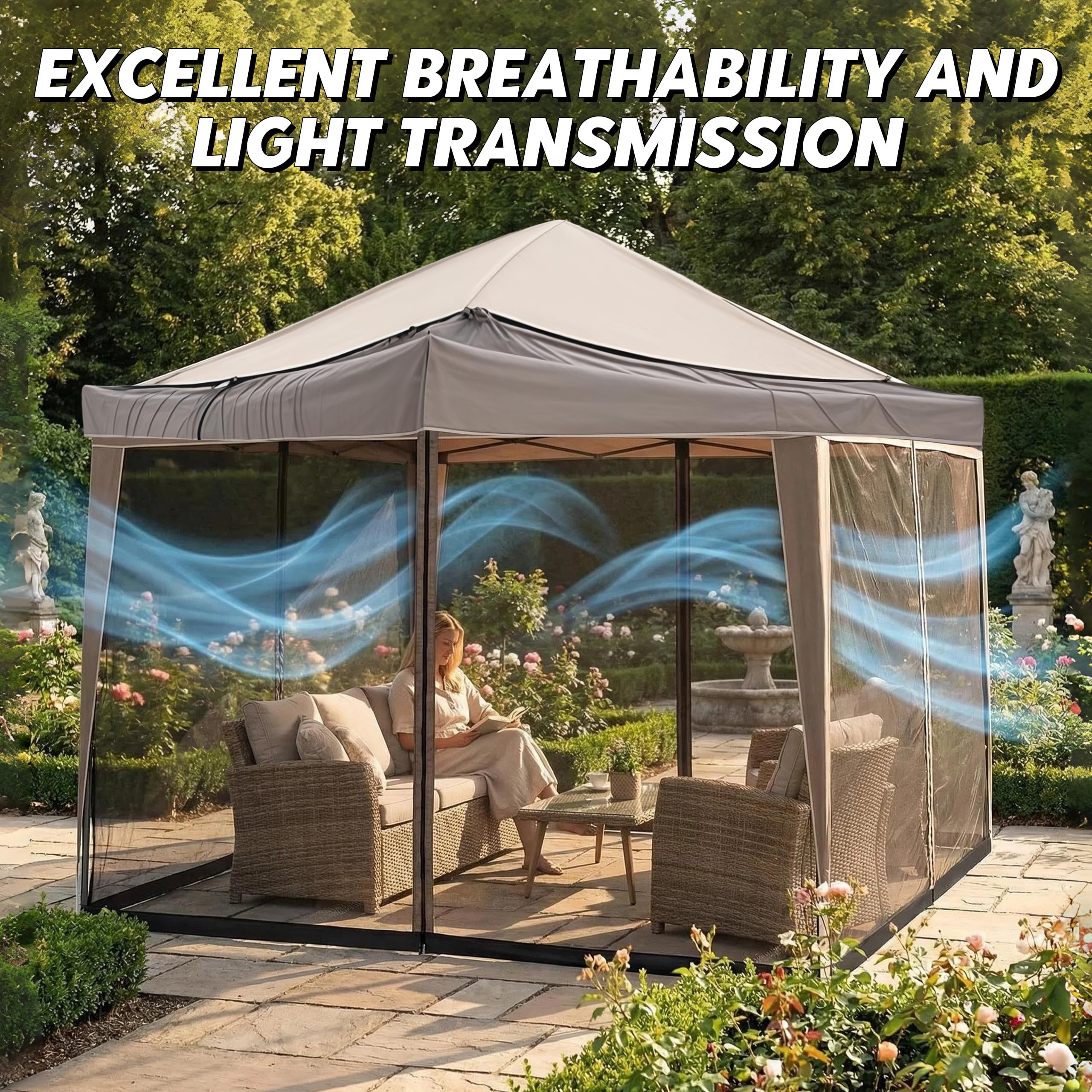 Moustiquaire pour tonnelle, 3 x 3 m, réglable, avec 2 portes zippées, avec pied rempli d'eau, pour jardin, patio, cour, camping, noire