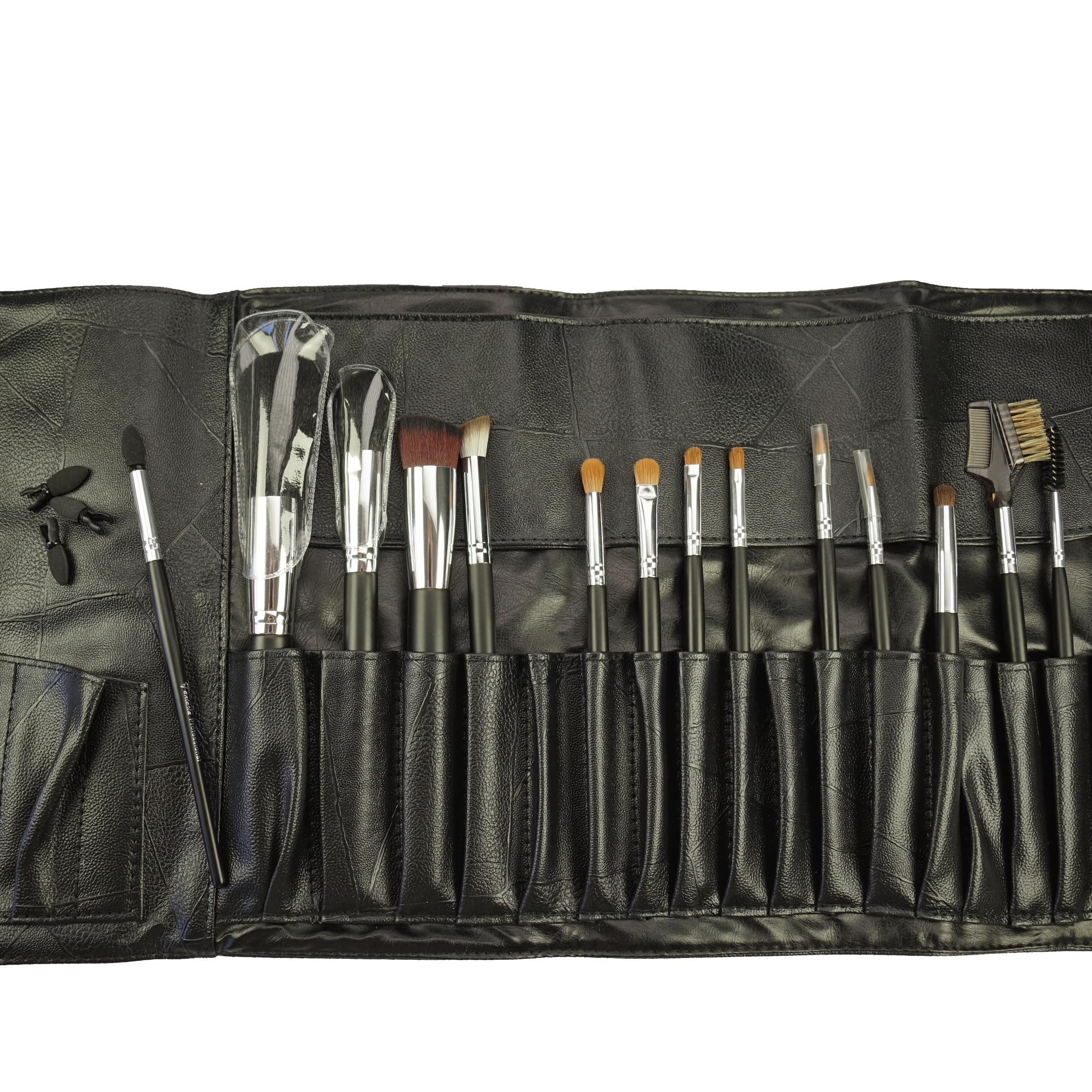 Fantasia Make Up Pinsel Set 14-teilig, Professionelles mit 3 Ersatz Applikatoren, hochwertiges Schminkpinsel Set Naturhaar – in Kunstledertasche, schwarz