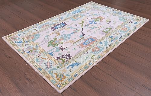 Miniatura 6 de Allen Home - Alfombras 100% de lana hechas a mano, alfombras Ushak pastel adecuadas para sala de estar, dormitorio, comedor, respaldo de látex