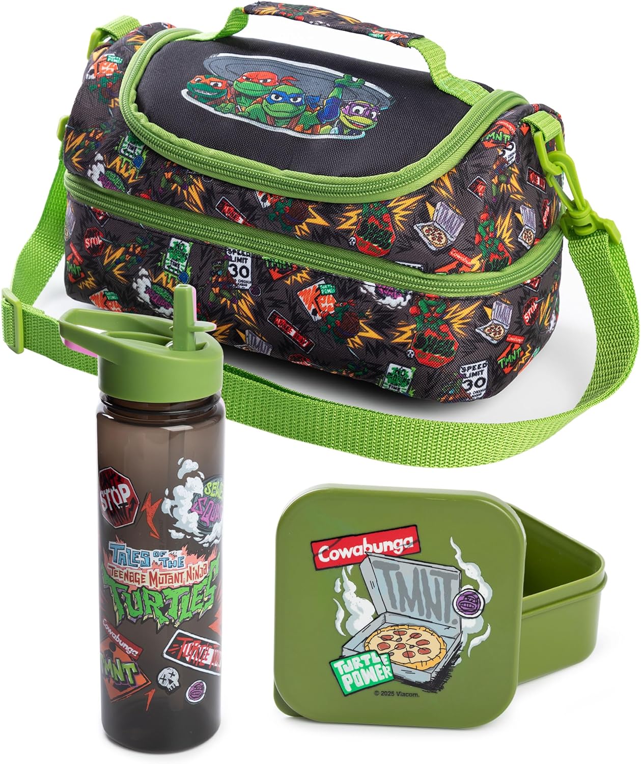 Teenage Mutant Ninja Turtles Green Lunch Bag, Lunch Box & Bottle Set | TMNT Character School Lunch Carrier
