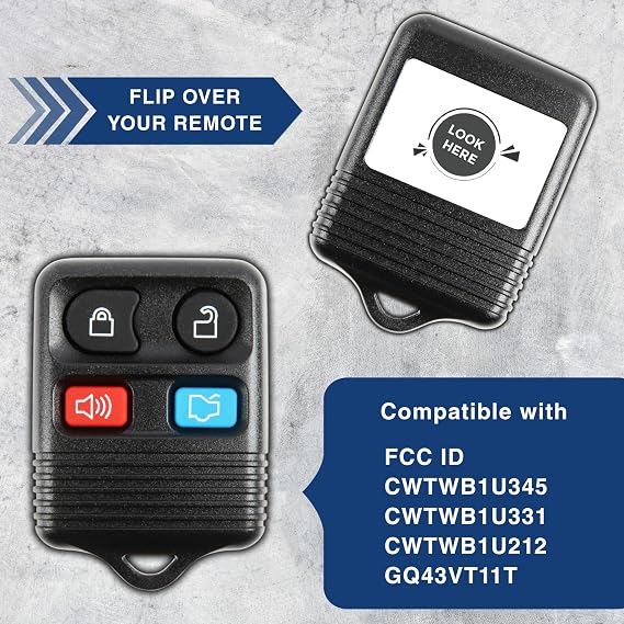 KeylessOption Key Fob Replacement for 2005 2006 2007 2008 2009 2010 2011 2012 2013 2014 Ford F150 Explorer Ranger Mustang Lincoln Mercury Keyless Entry Remote Car Control, 4-Button
