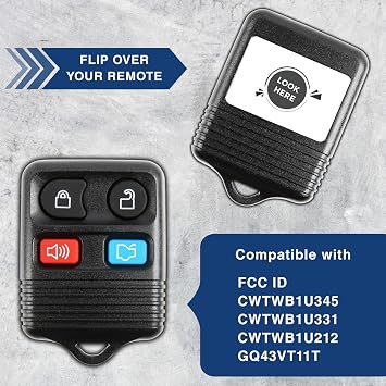 KeylessOption Key Fob Replacement for 2005 2006 2007 2008 2009 2010 2011 2012 2013 2014 Ford F150 Explorer Ranger Mustang Lincoln Mercury Keyless Entry Remote Car Control, 4-Button